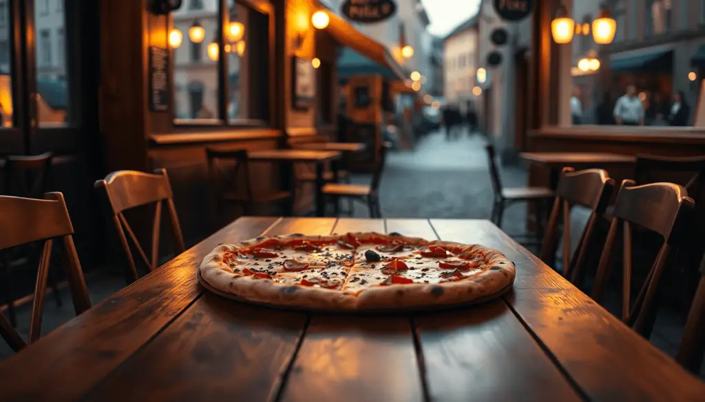 Hyggelig Pizzarestaurant Med Et Rustikt Traebord F 0aa243b5 1d88 41cc B6ac 5a48a2c75b17
