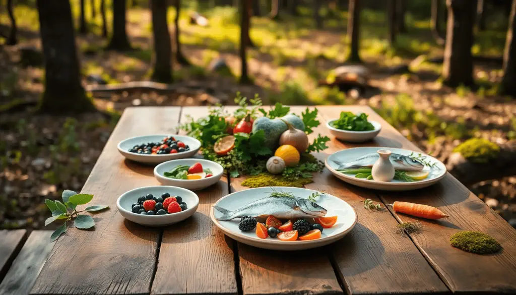 Udendoers Rustikt Traebord I En Nordisk Skov Med Fri Fec0ccf1 1439 4e07 Beb9 B9ae4b6df06a